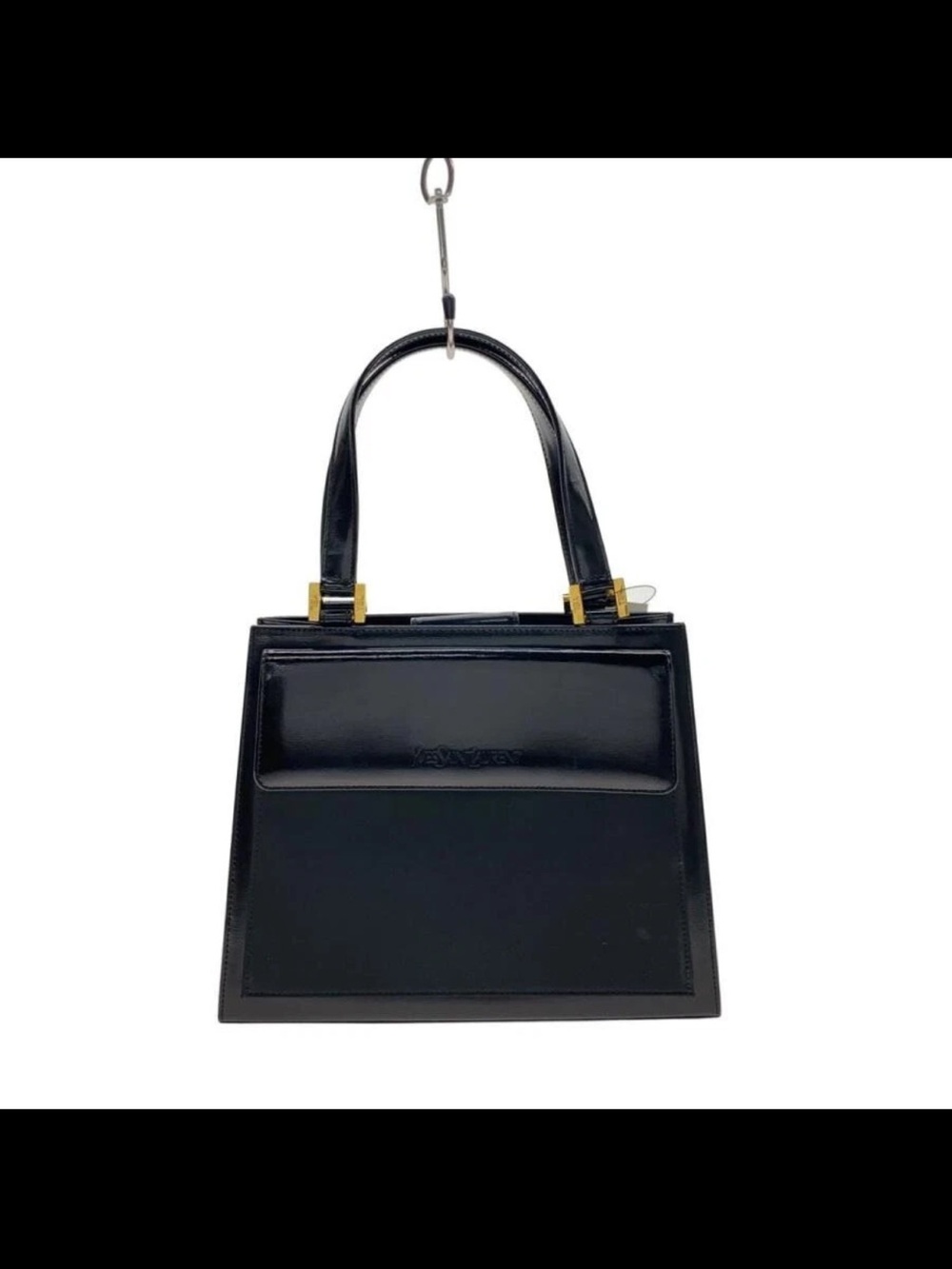 Yves Saint Laurent Black Leather Structured Satchel with Gold Hardware